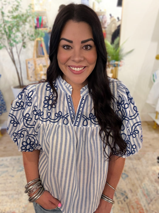 Classic Whimsy Embroidered Top by THML