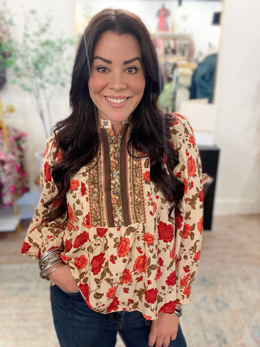 Vintage Rose Boho Blouse