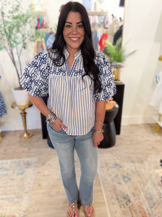 Classic Whimsy Embroidered Top by THML