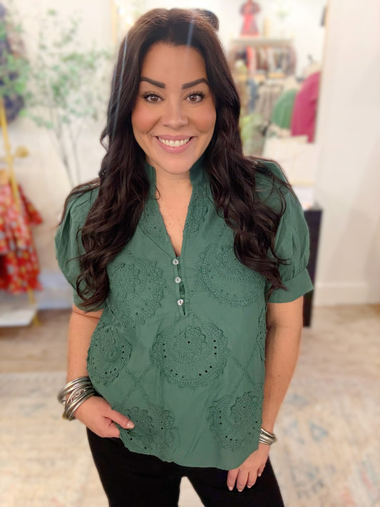 Emerald Eyelet Blouse