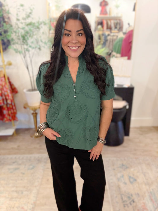 Emerald Eyelet Blouse