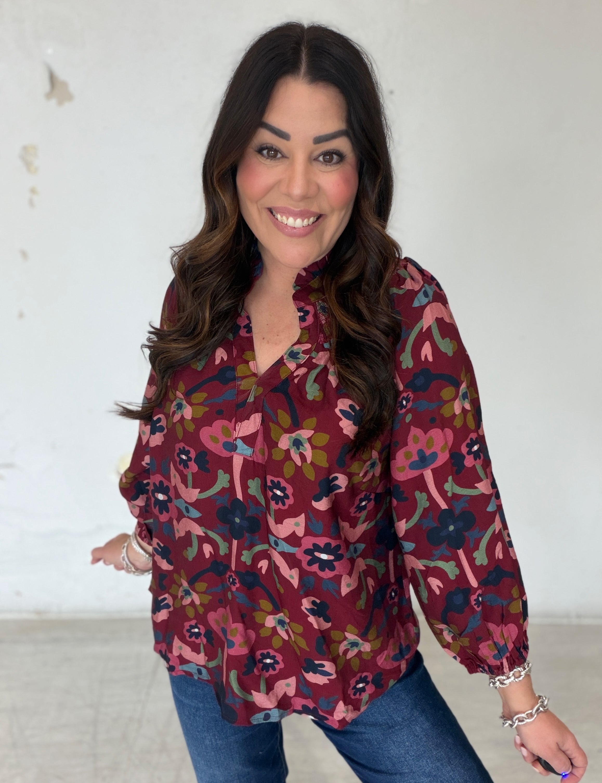 Burgundy and Blooms Blouse