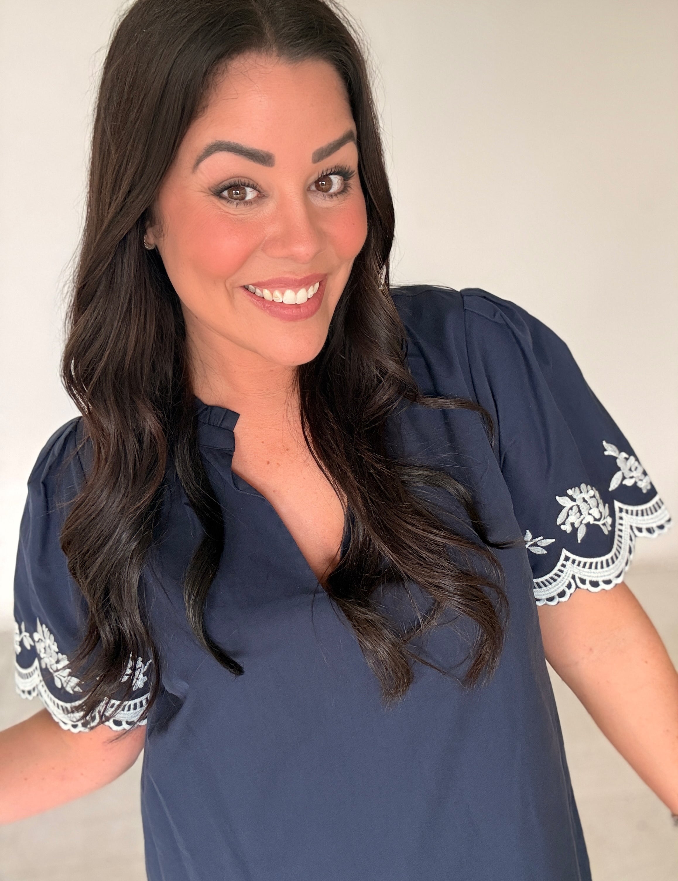 Navy Coastline Embroidered Shift Dress