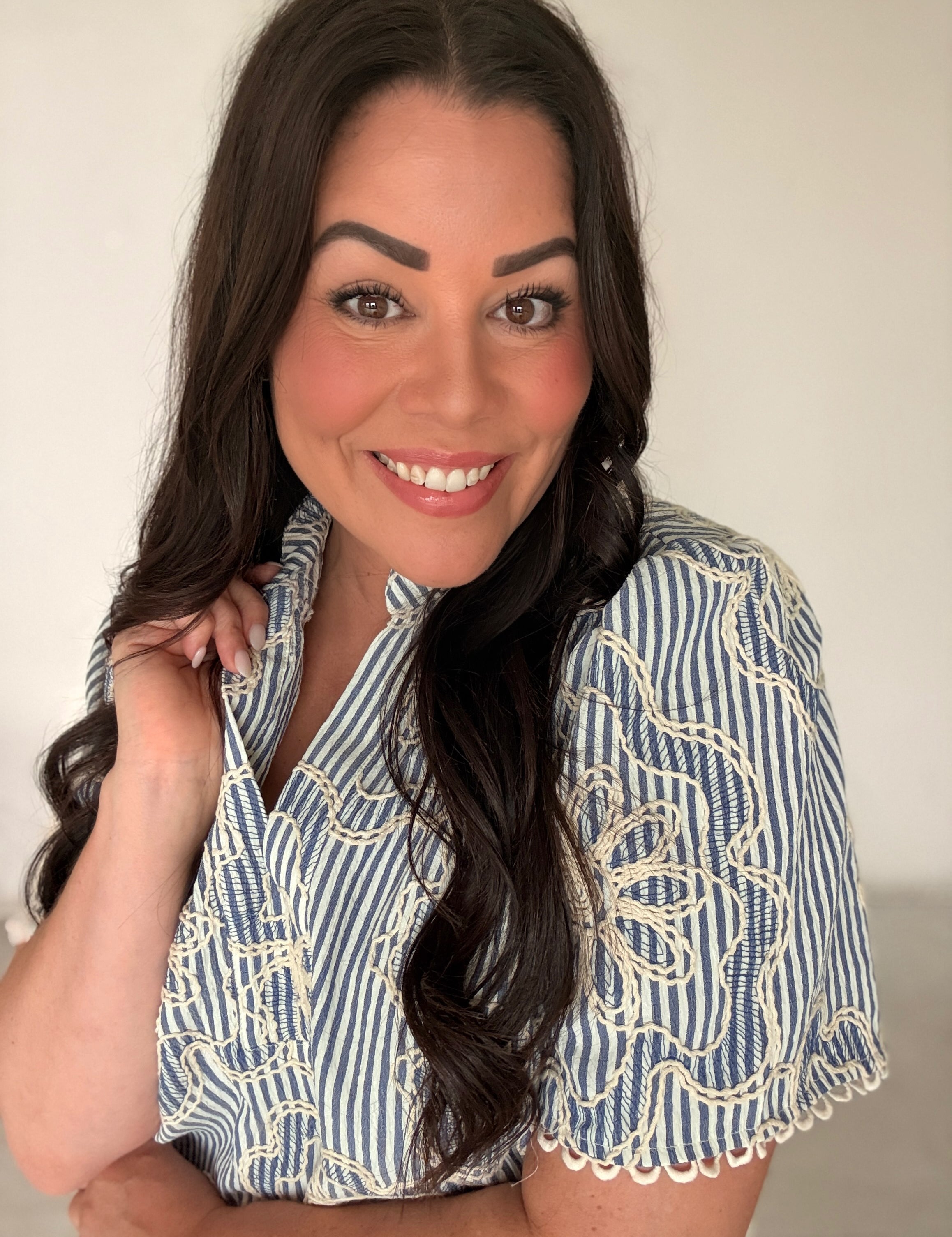 Coastal Bloom Embroidered Top by THML