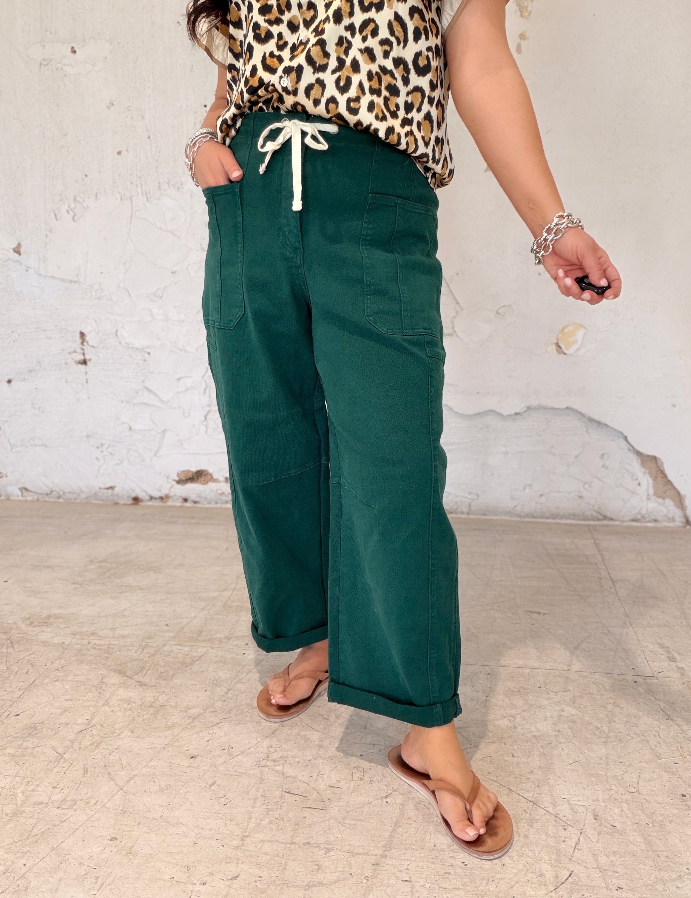 Forest Green Barrel Jeans