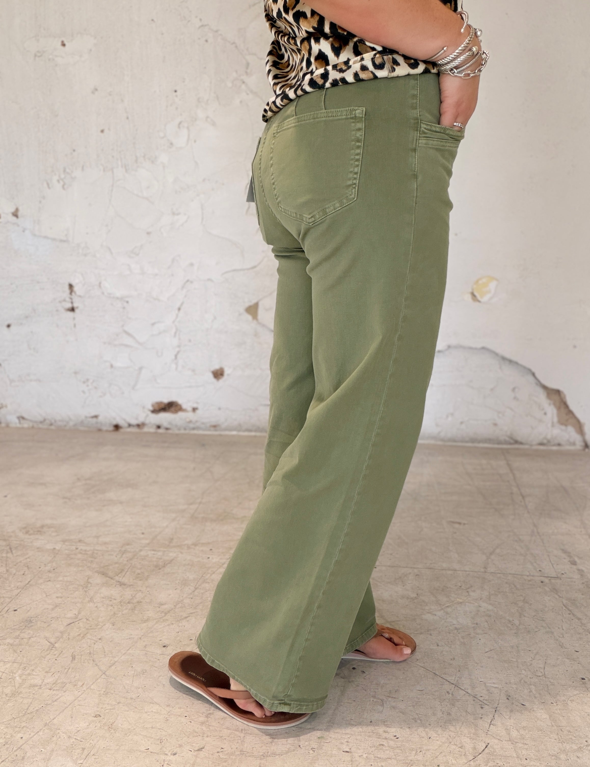 Olive Grove High Rise Wide Leg Denim