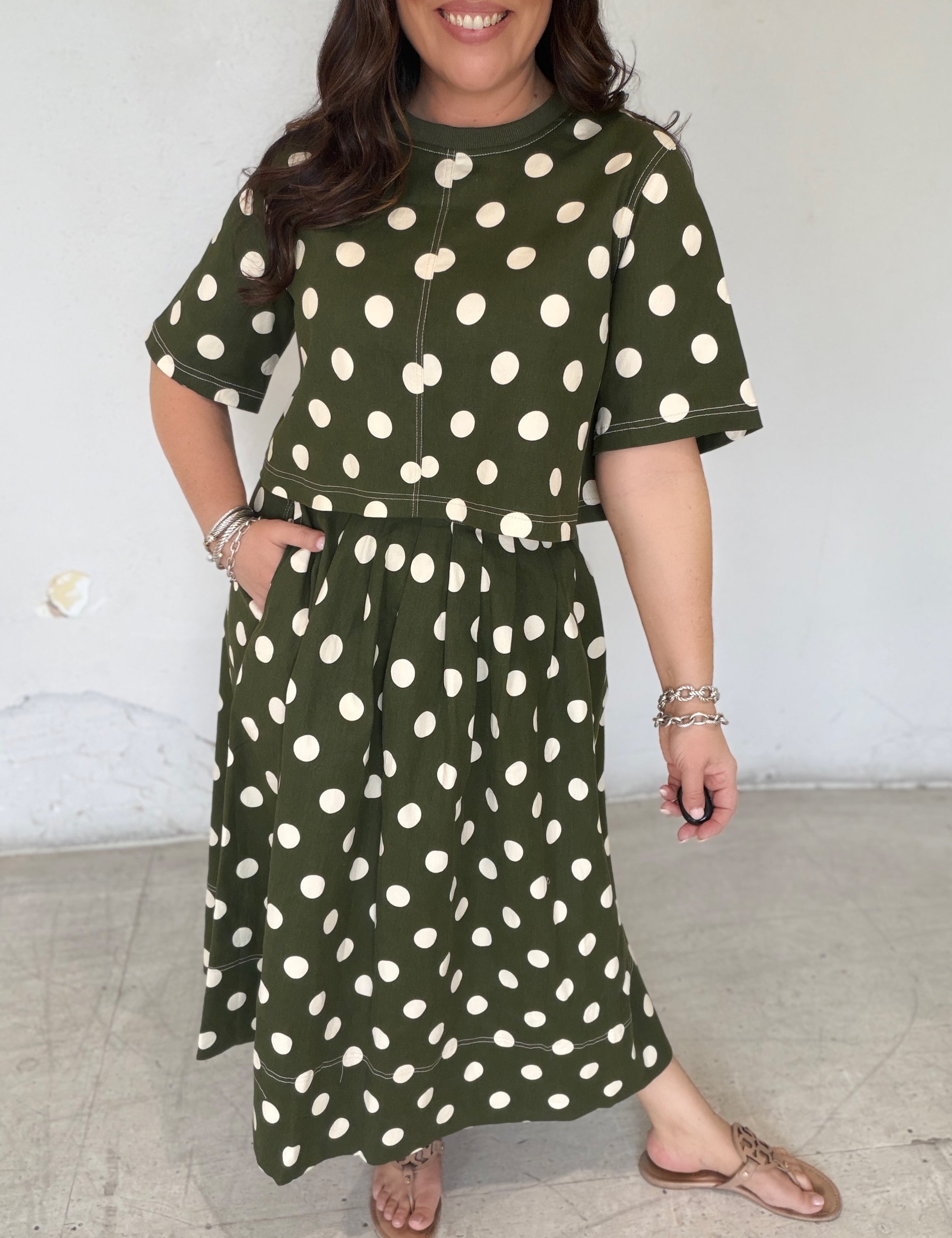 Olive Dot Skirt Set
