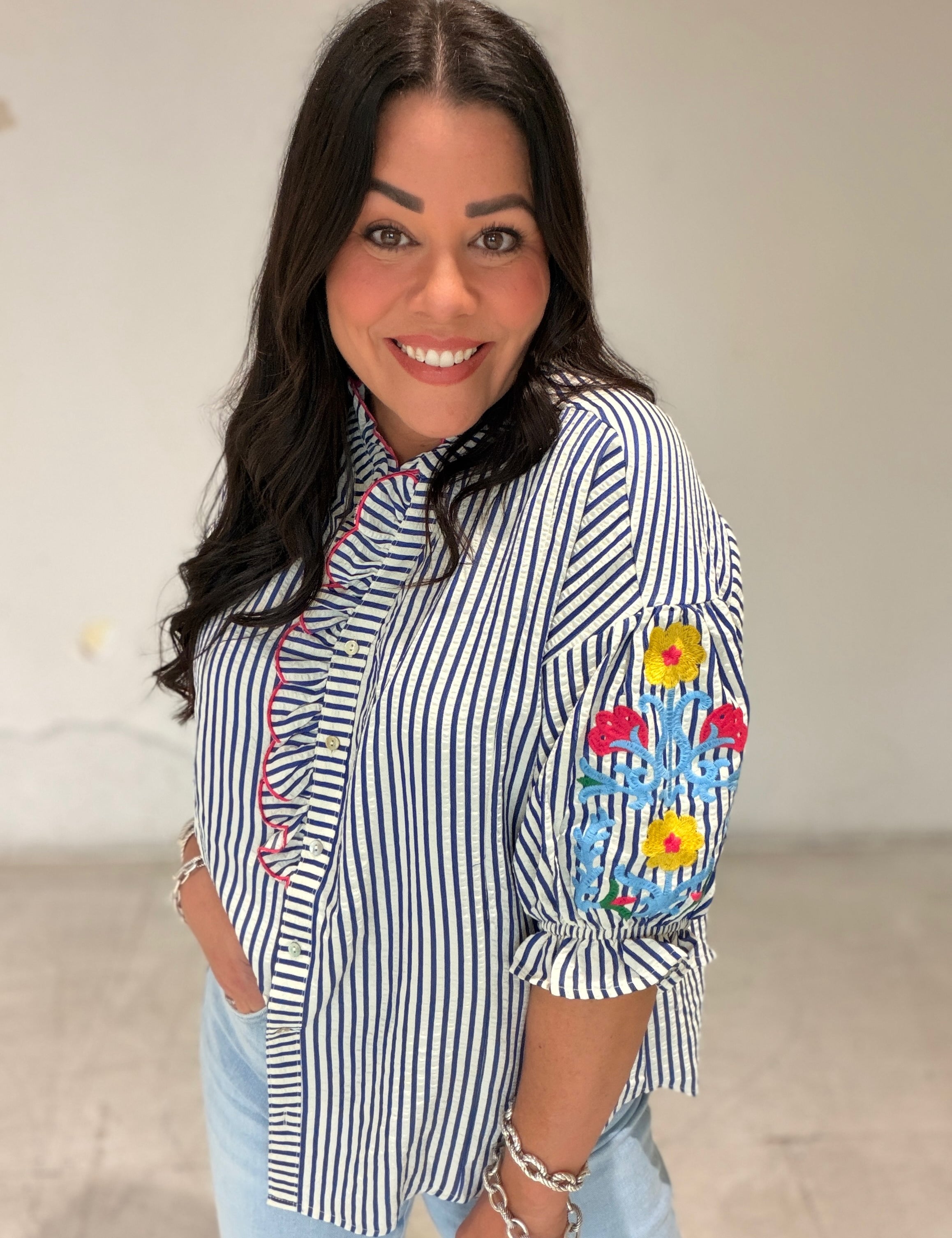 Petals & Pinstripes Top