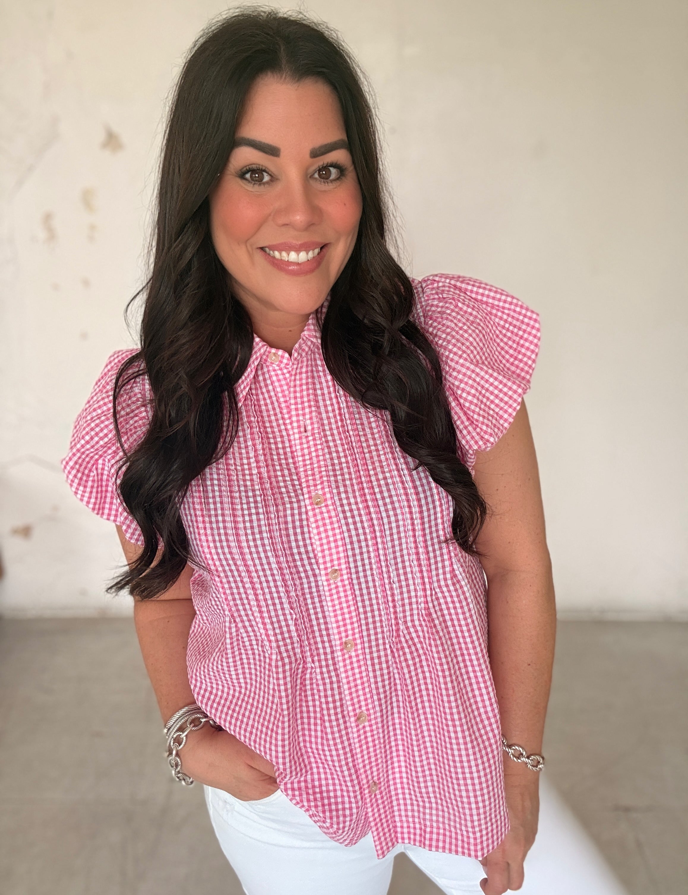 Blushing Gingham Top